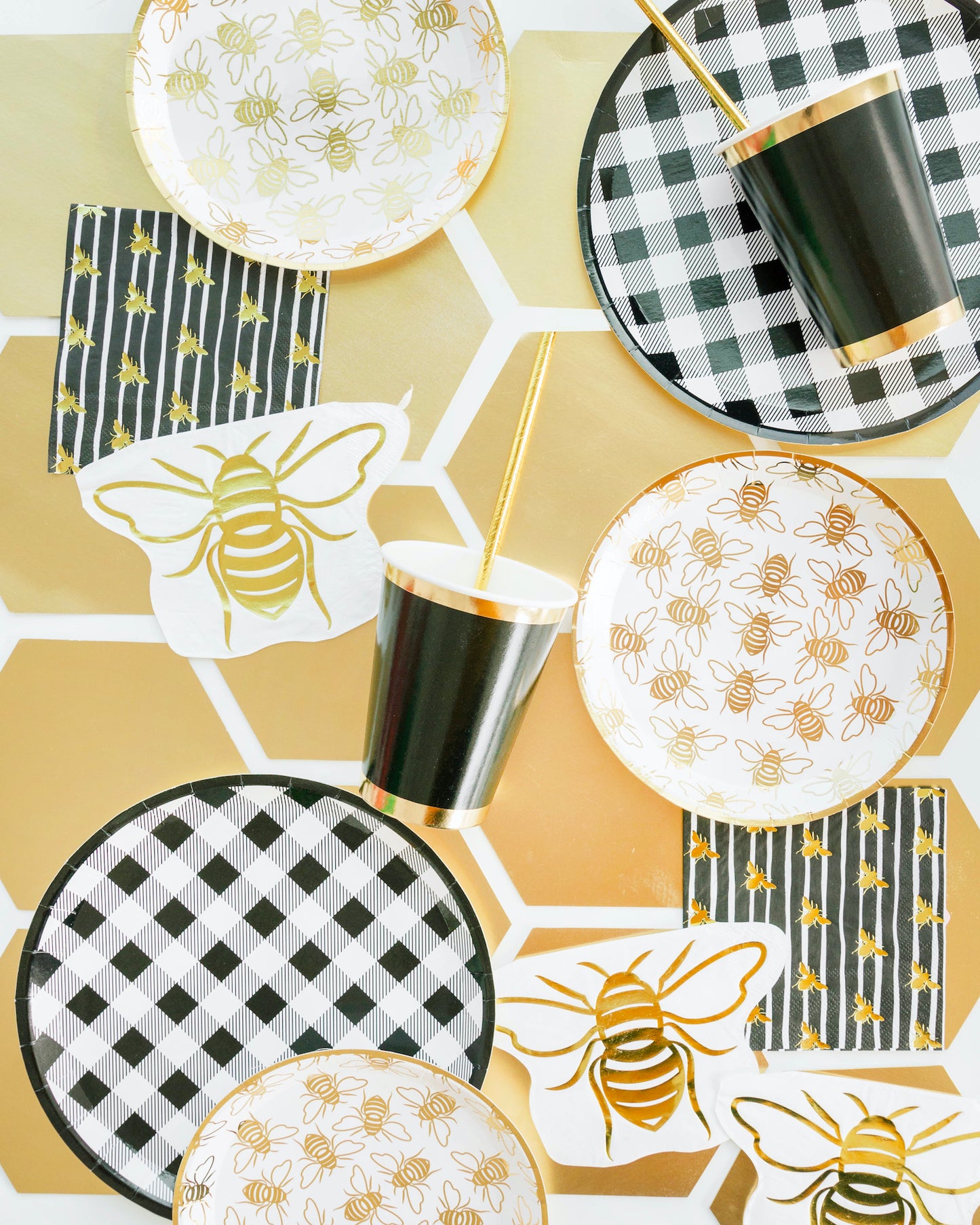 Striped Gold Foil Bee Cocktail Napkins - 20 Pk.