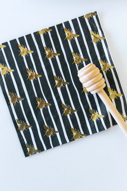 Striped Gold Foil Bee Cocktail Napkins - 20pk