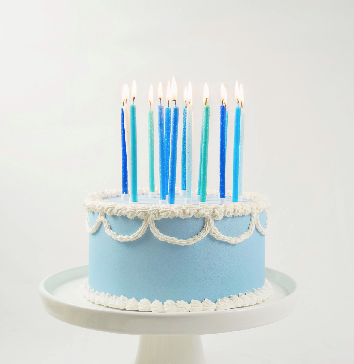 Tall Blue Gradient Glitter Birthday Candle Set - 16pk