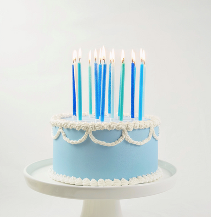 Tall Blue Gradient Glitter Birthday Candle Set - 16pk