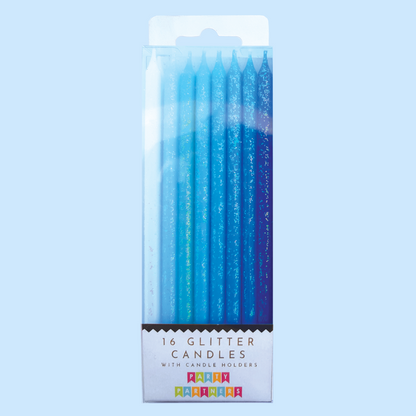 Tall Blue Gradient Glitter Birthday Candle Set - 16pk