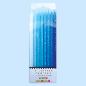 Tall Blue Gradient Glitter Birthday Candle Set - 16 pack