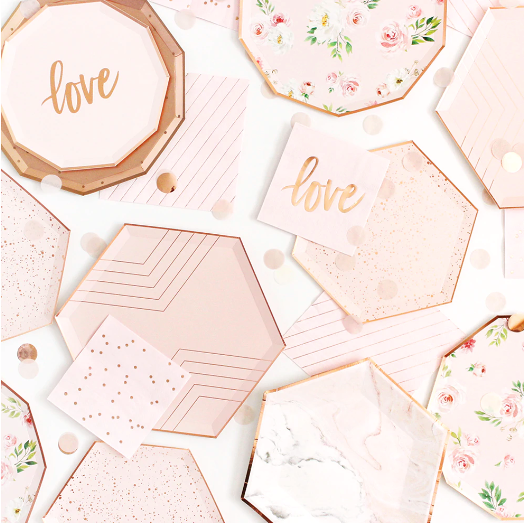 Paper Plates - Decagon - Love - Blush & Rose Gold