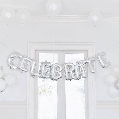 Celebrate Silver Mylar Foil Balloon Banner