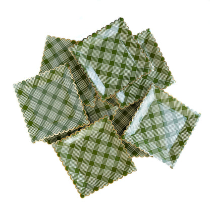 Botanical Green Plaid Scalloped 9" Square Paper Plates - 8pk