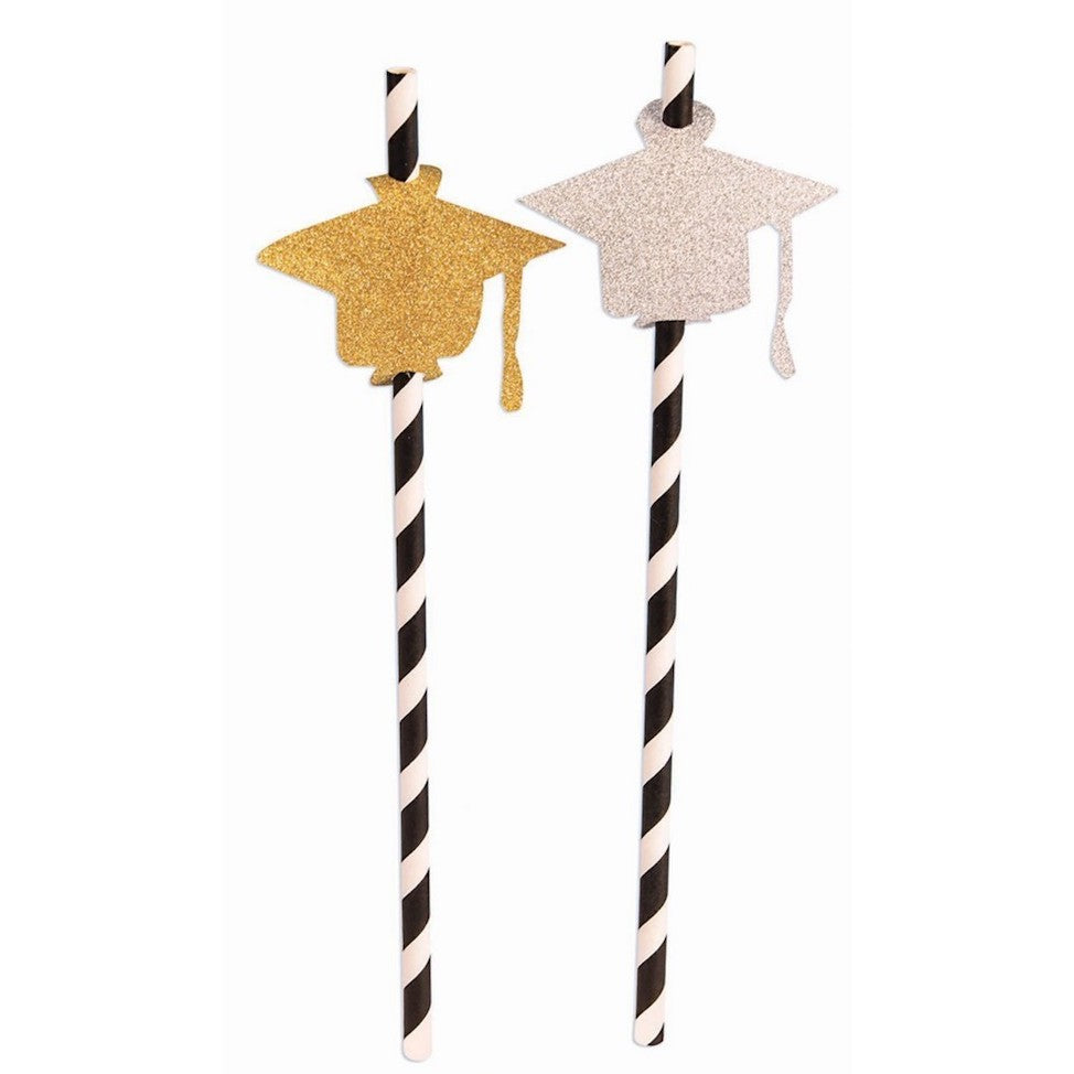Grad Party Glitter Graduation Cap Paper Straws