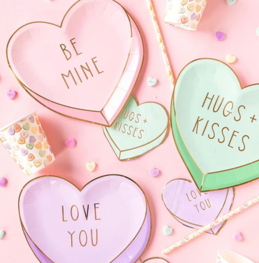 Pastel Conversation Candy Hearts Shaped Plate Set - 9pk