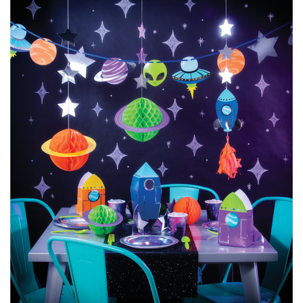 Space Galaxy Alien Shaped Ribbon Banner with Foil Accents