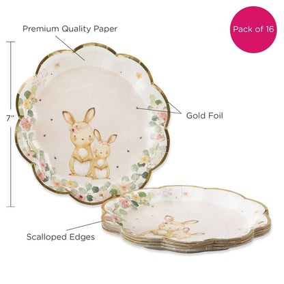 Woodland Animal Bunny Premium Pink 7" Small Paper Plates - 16pk