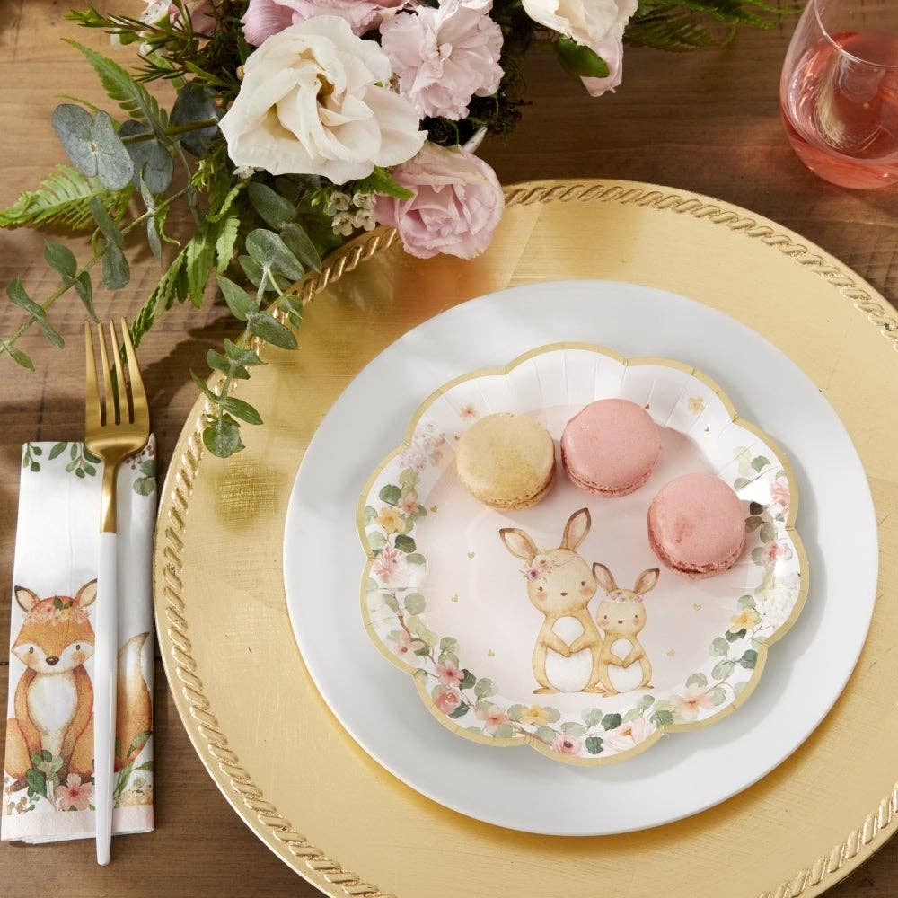 Woodland Animal Bunny Premium Pink Paper Small Plates 7"