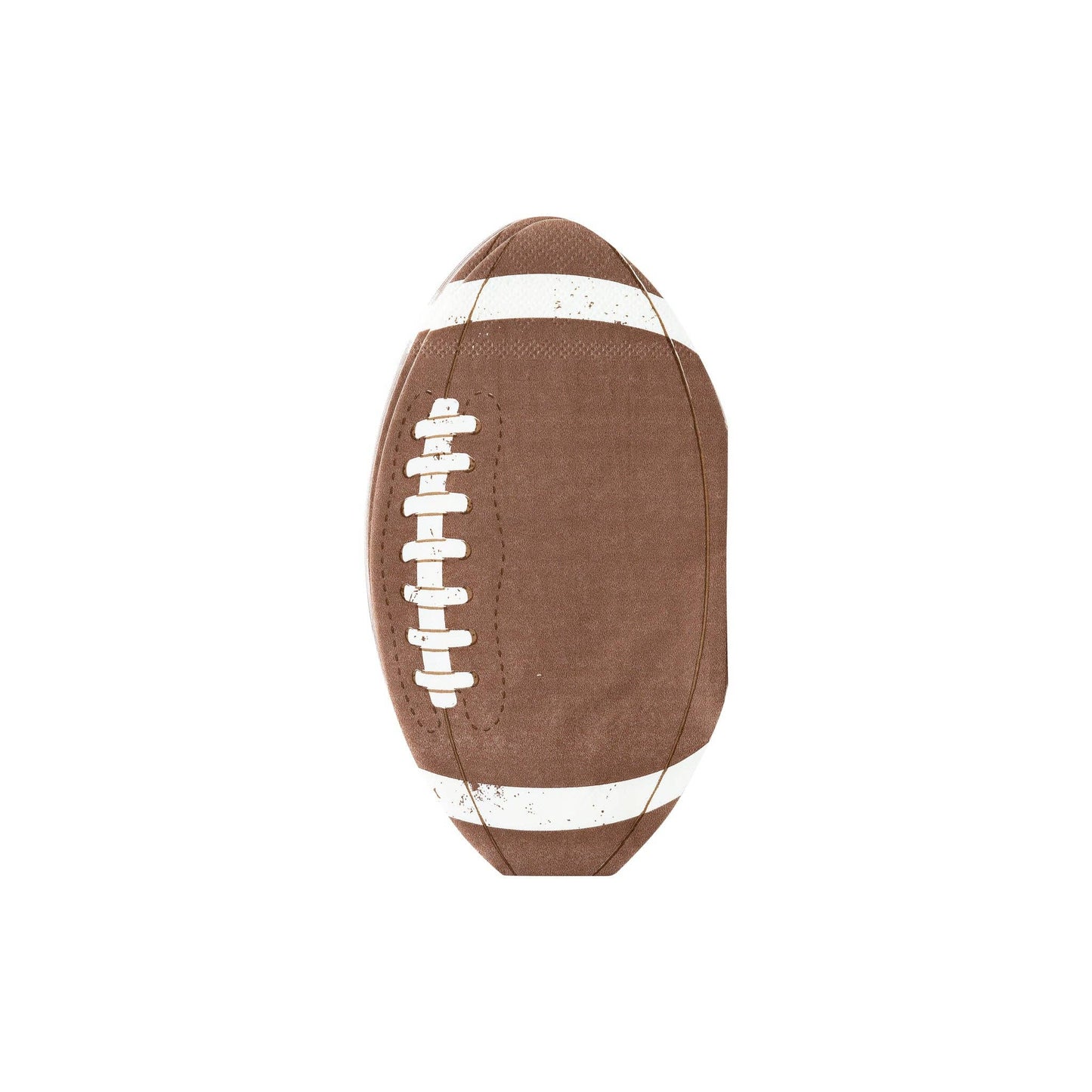A single brown paper napkin shaped like a football with white lace details.
