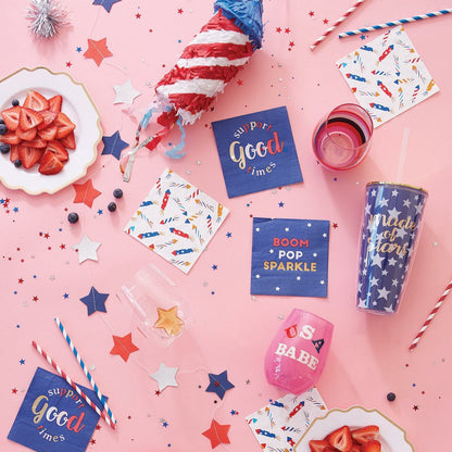 Fourth of July Firecrackers Beverage Party Napkins