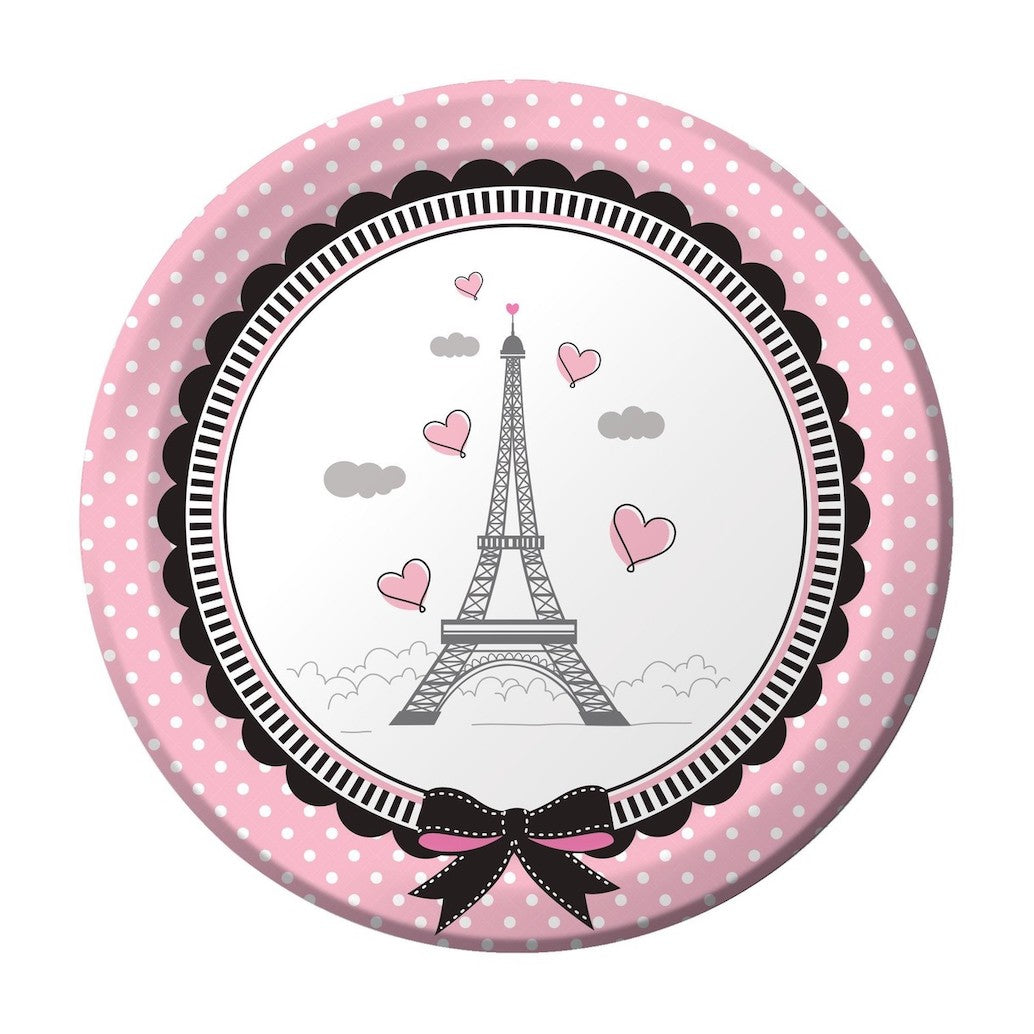 Paris Eiffel Tower French Pink Small Party Plates - 8pk