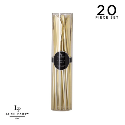 Chic Round Premium Plastic Gold Knives - 20pk