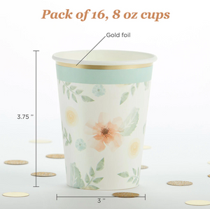Geometric Floral Paper Party Cups (8 oz.) - 16 pack