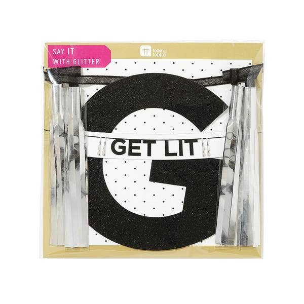 GET LIT Black Glitter Party Banner