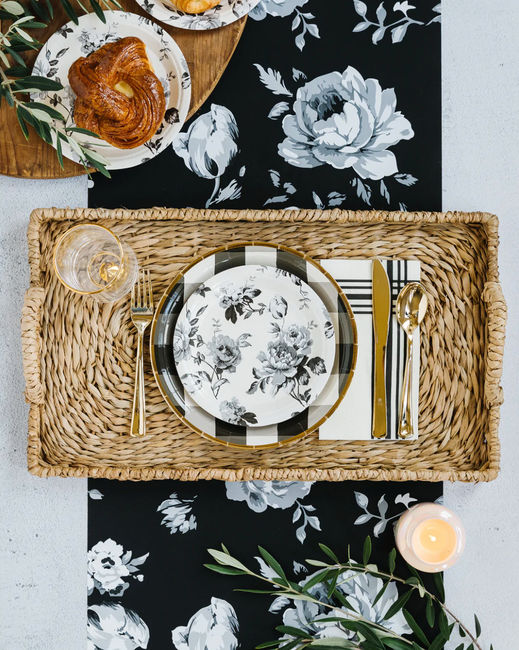 Gingham Farm Black Floral Table Runner