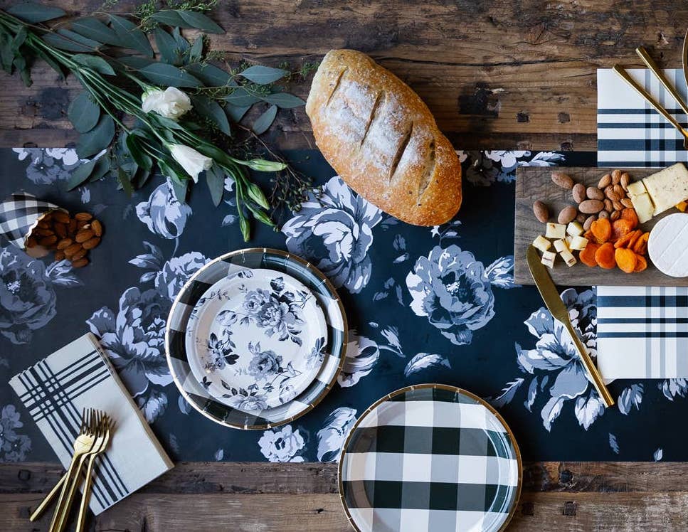 Gingham Farm Black Floral Table Runner