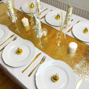 Luxe Gold Glitter Fabric Table Runner - 6ft