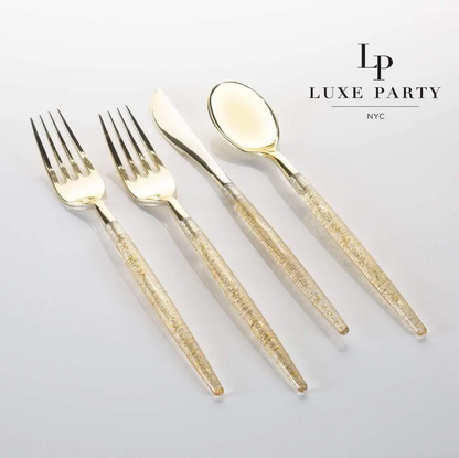 Gold Glitter Premium Plastic Cutlery Set | 32 Pieces