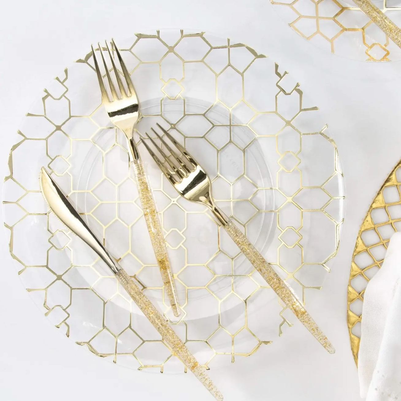 Gold Glitter Premium Plastic Cutlery Set | 32 Pieces