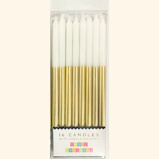 Gold Metallic Dip Birthday Candle set - 16 pack