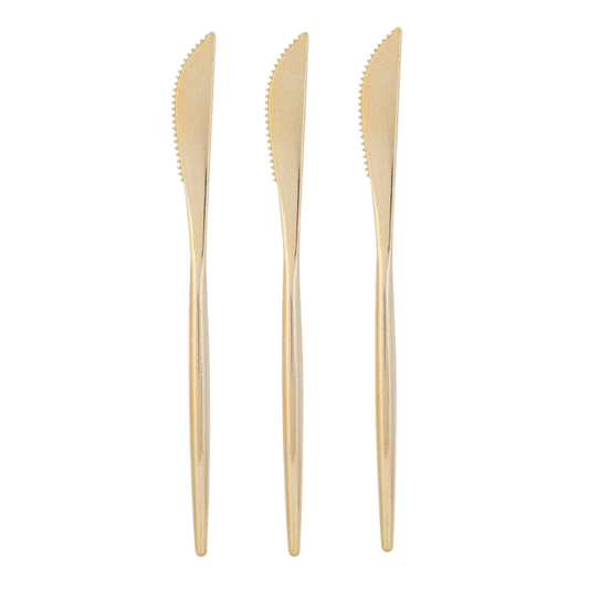 Chic Round Premium Plastic Gold Knives - 20pk