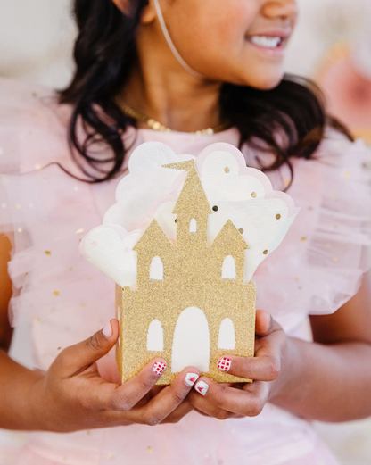 Princess Party Gold Glitter Castle Favor Boxes - 8pk