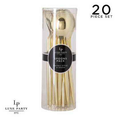 Chic Round Premium Plastic Gold Spoons - 20pk