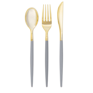Grey • Gold Two-Tone Plastic Cutlery Set | 32 Pieces