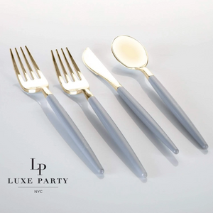 Grey • Gold Two-Tone Plastic Cutlery Set | 32 Pieces