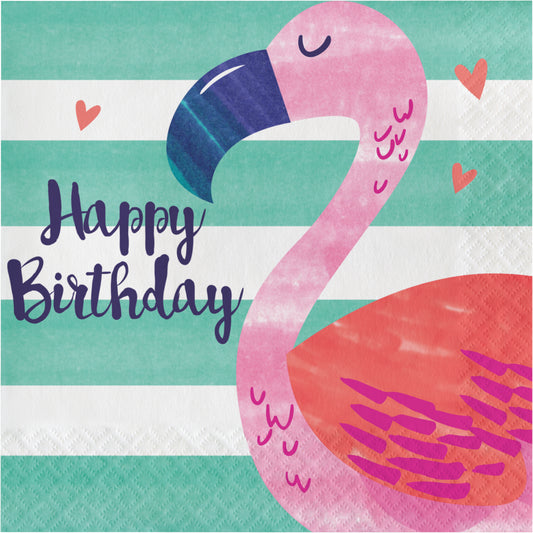 Flamingo Happy Birthday Large Party Napkins - 16pk