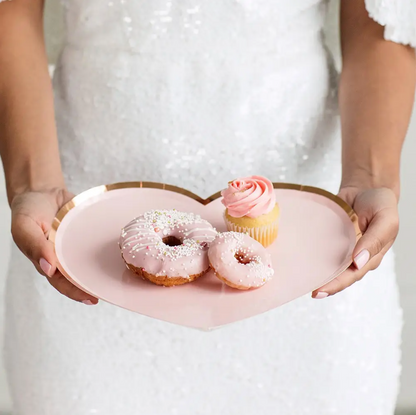 Heart Shaped Large Pink Paper Party Plates - 8pk