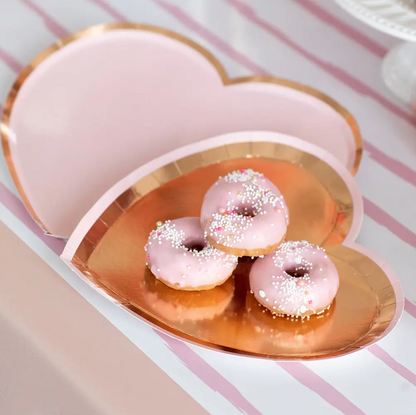 Rose Gold Heart Shaped Small Paper Party Plates - 8pk