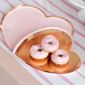 Small Heart Disposable Paper Party Plates - Rose Gold