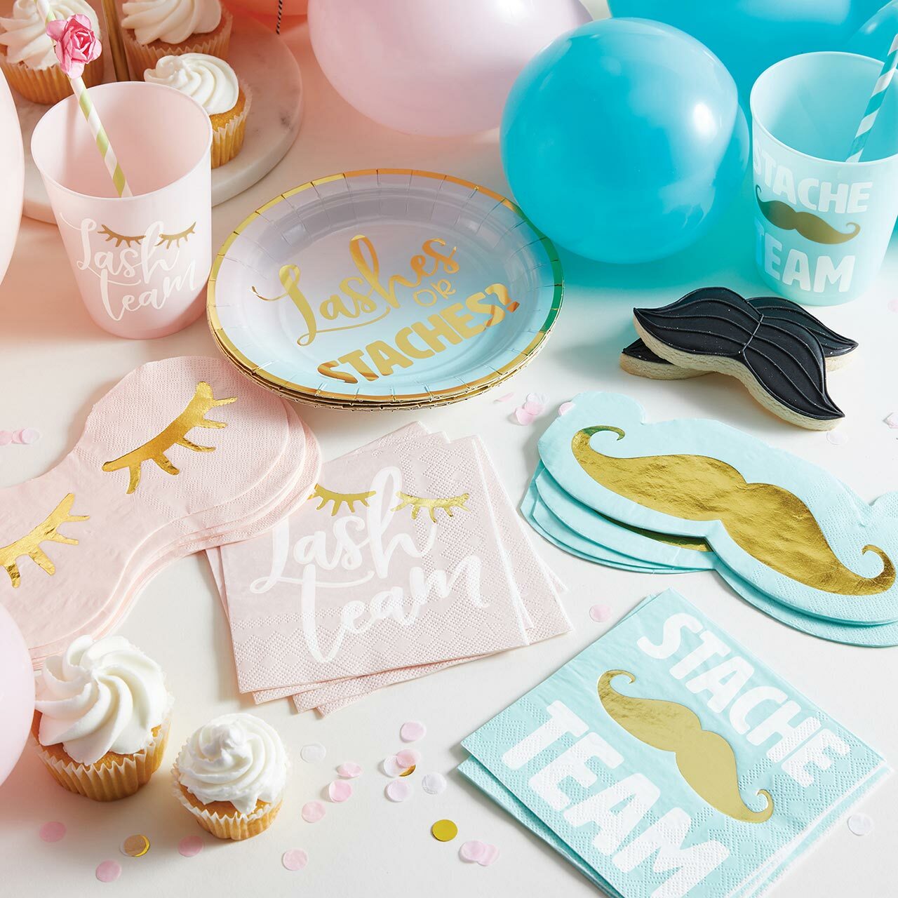 Gender Reveal Lash / Stache Team Beverage Napkin Set - 40 pk