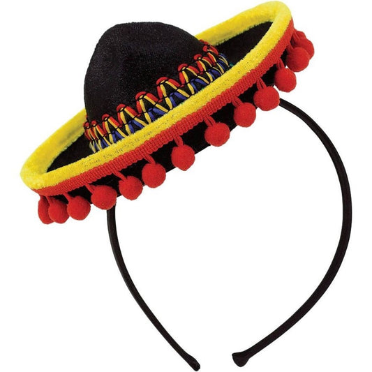 Fiesta Mini Sombrero Headband w/ Ball Fringe