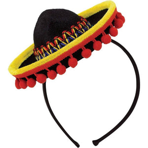 Fiesta Mini Sombrero Headband w/ Ball Fringe
