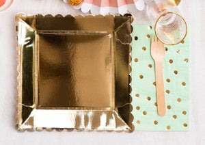 Gold Foil Scalloped Square Party Plates 9"