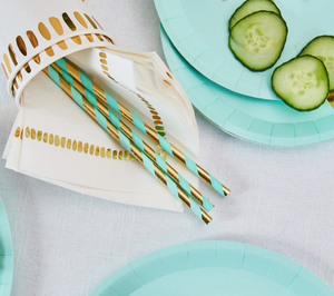 Mint and Gold Paper Straws (25 Count)