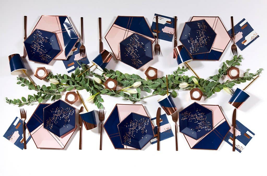 Erika - Navy, Blush & Rose Gold Premium Large Paper Plates