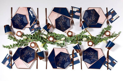 Erika - Navy, Blush & Rose Gold Premium Large Paper Plates