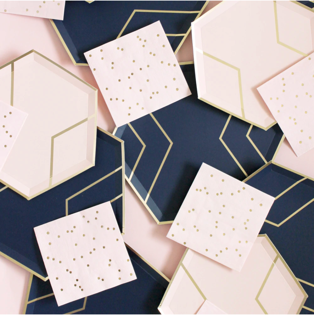 Large Paper Plates - Hexagon - Navy & Gold