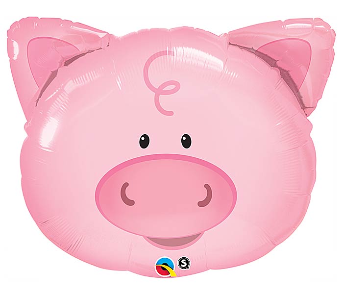 Playful Pig Head Shape Farm Animal Packaged Foil Balloon - 30"