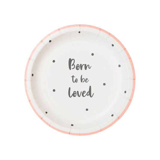 Born To Be Loved Pink Baby Shower Plates - 12pk