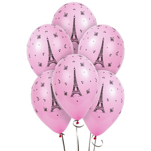 Pink Paris French Party Eiffel Tower Latex Balloons - 6 pc