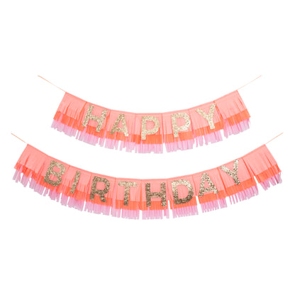 Pink & Coral Happy Birthday Banner Fringe Garland