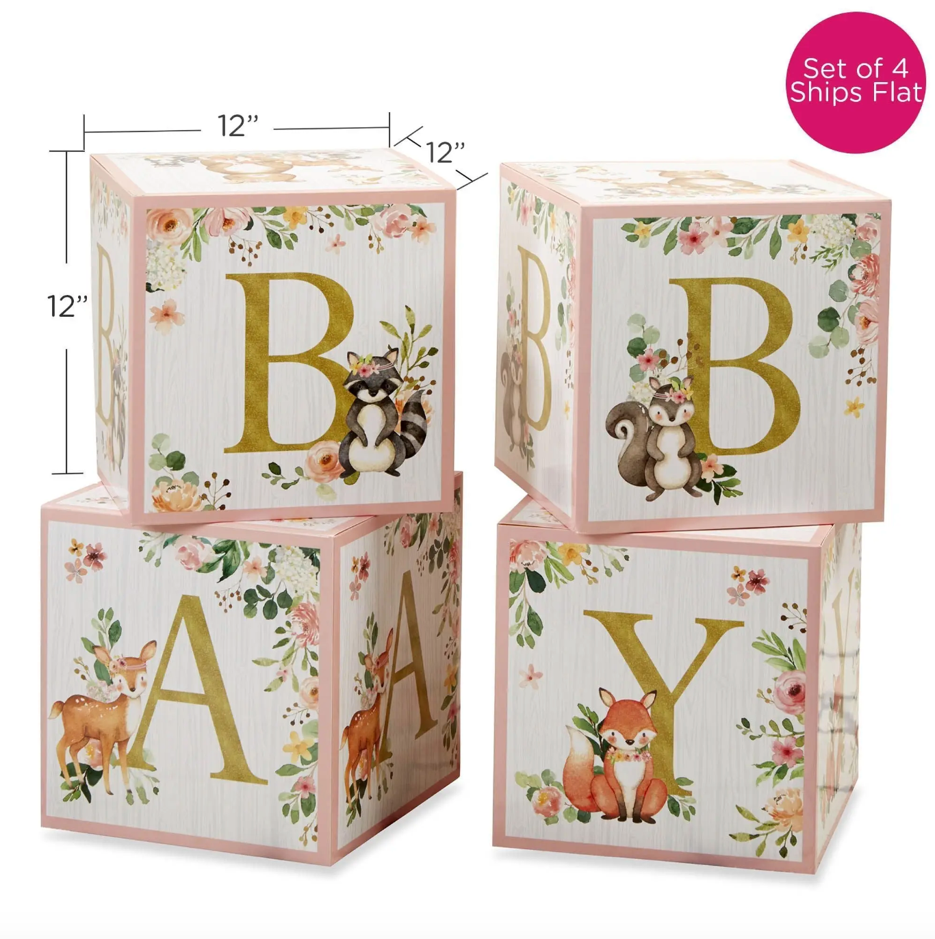 Woodland Baby Blocks Box Set - Pink (Set of 4)