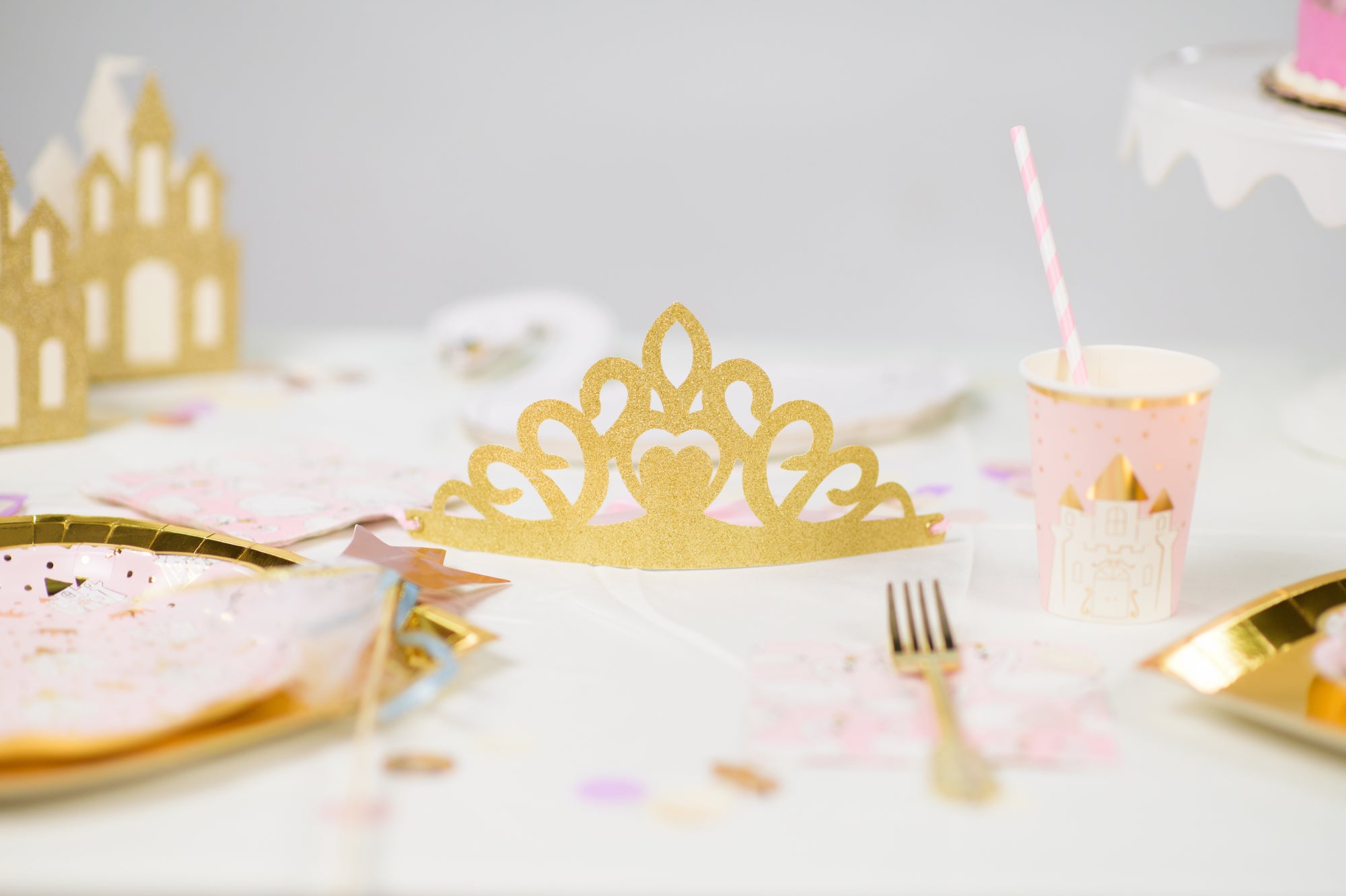 Princess Party Pink & Gold Glitter Tiara Crown Wearable