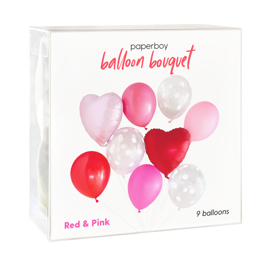Balloon Bouquet - Pink & Red with Hearts (Valentine's)